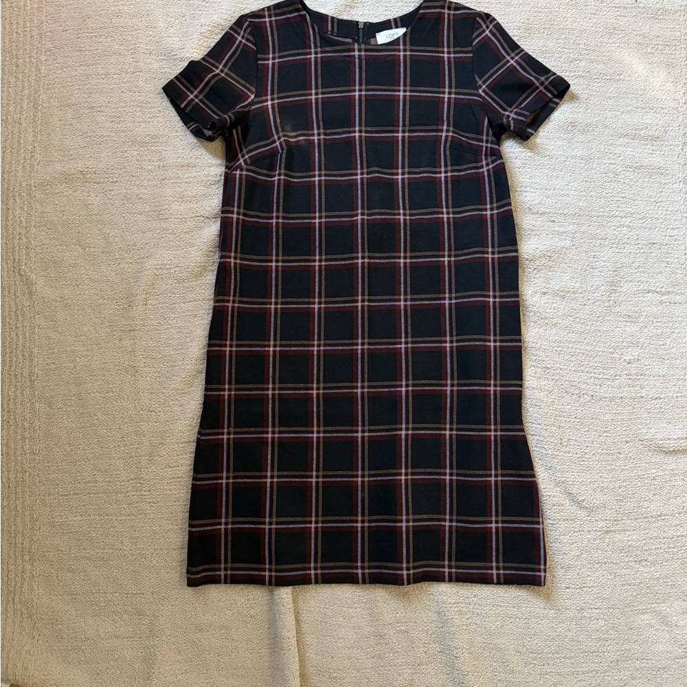 LOFT Black and Pink Plaid Mini Dress